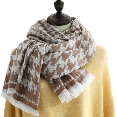 China Wholesale Jacquard Plaid Tassel Winter Apparel Decoration Autumn Cashmere Super Soft Warm Classic Feel Knitted Wrap Shawl Scarves for sale