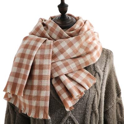 China Clothing Decoration Wholesale Women's Autumn Winter Plaid Printed Tassel Cashmere Feel Soft Pashmina Wrap Shawl Scarves for sale