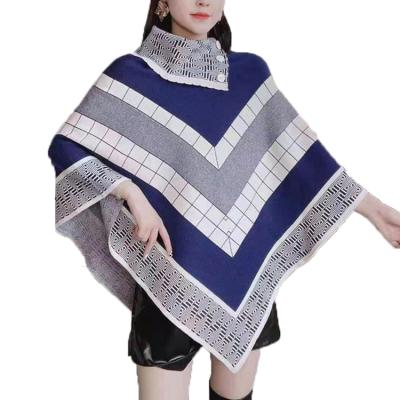 China Autumn Winter Elegant Plus Size Women's Anti-wrinkle Casual Outfits Color Block Knitted Striped Poncho Sweaters for sale