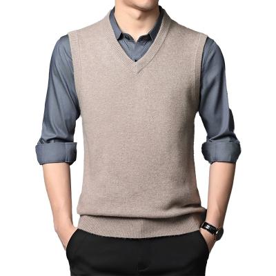 China Anti-Wrinkle Mens Basics Solid Color Cashmere Wool Blend Premium Business Fitted V-Neck Knitted Sweater Vest for sale