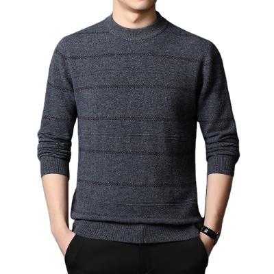 China Anti-Wrinkle Mens Winter Merino Wool Casual Style Striped Crewneck Long Sleeve Sweater Sweater for sale