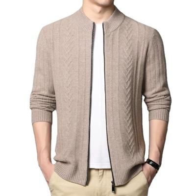 China Anti-Wrinkle Mens Regular Fit Pure Wool Casual Solid Crewneck Long Sleeve Full Zip Knitted Cardigan Sweaters for sale