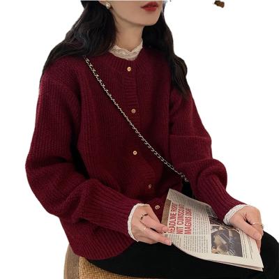 China Hot Selling Anti-wrinkle Acrylic Solid Crewneck Women's Single Breasted Blink Cardigan Sweater for sale