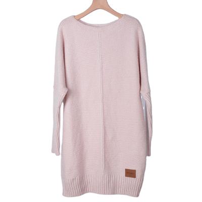 China Custom Anti-wrinkle Women's Casual Loose Slash Neck Plus Size Bat Wing Long Sleeve Pullover Sweaters Dress for sale