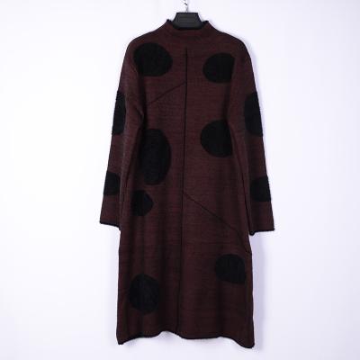 China Wholesale Custom Anti-wrinkle Women's Dot Printed Knitted Sweater Dress knee length plus size pullover sweaters for sale