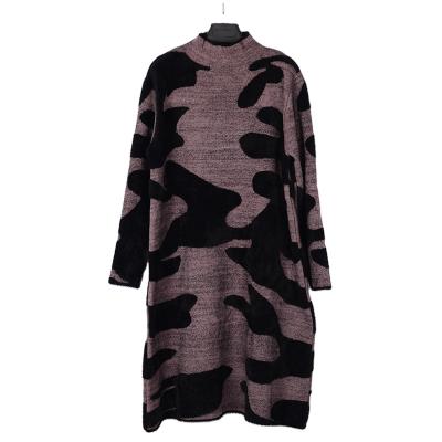 China Custom Anti-wrinkle Women's Leopard Printed Knitted Sweater Dress Knee Length Plus Size Pullover Sweaters for sale