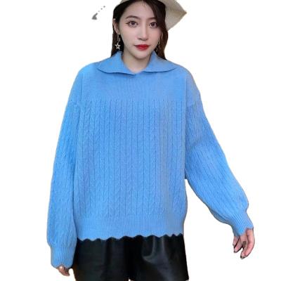 China Anti-wrinkle Factory Outlet Winter Sloid Turn-down Collar Causal Knitted Regular Sheath Pullover Sweater for sale