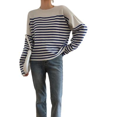 China Wholesale Anti-Wrinkle Women's Winter Striped Regular Crew Neck Fashion Pullover Causal Korean Knitted Sweaters for sale