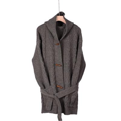 China Anti-wrinkle Women's Cable Knit Hoodies Casual Open Front Button Down Loose Sweater Cardigan Coat With Waistband for sale