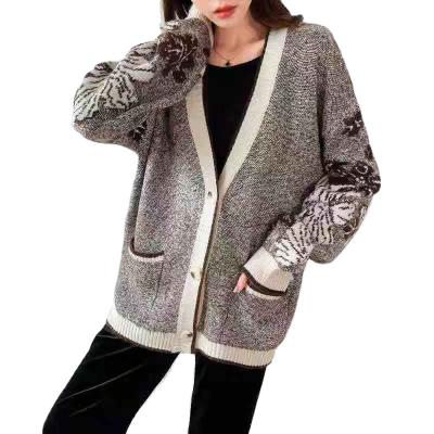 China Anti-wrinkle Women's Button Down Floral Mohair Cardigan Sweater Loose Fuzzy Knit Long Sleeve Casual Sweater for sale