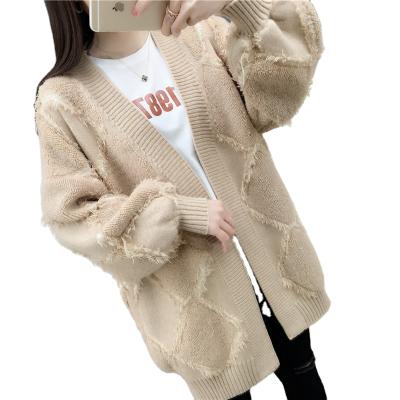 China Anti-wrinkle Women's Korean Fashion Open Front Drop Shoulder Argyle Knitted Sweater Cardigan Coat Outwear for sale