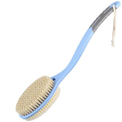 China All New Design Natural Shower Body Brush with Loofah Bristle and Mesh Bath Sponge with Curved Long Handle for Skin Exfoliating Bath for sale