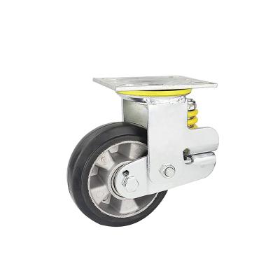 China Flat Free Aluminum Core Rubber Wheel Spring Casters Heavy Duty With Brake Caster For Industrial Trolleys Furniture for sale