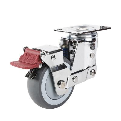 China Flat Free Heavy Duty Casters TPR Silent Double Spring Casters Wheel Swivel With Brake Stainless Steel Chrome Plated Casters for sale