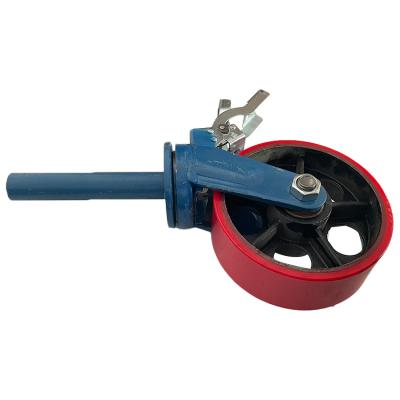 China Flat Free Wholesale Low Price Brake Type Iron Core Polyurethane Caster Scaffolding Caster Super Heavy Duty for sale