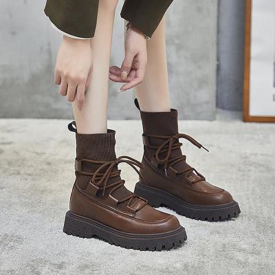 China Durable Thick Bottom Martin Boots British Style Female Casual Leather Shoes 2021 Drop New Women's Lace Up Short Boots Children C-2807 for sale