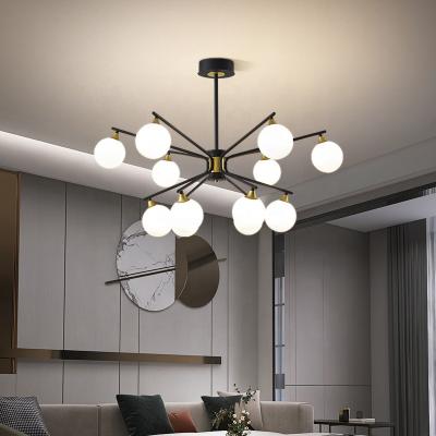 China Modern New Product Luxury Black Paint Pendant Light Round Shade Chandelier Ceiling Clear Glass Fixture for sale