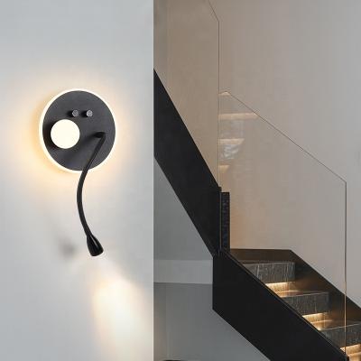 China Lighting Functions Modern Black Wall Mount Round Shape Home Indoor Decoration Led Wall Lamp For Staircase for sale