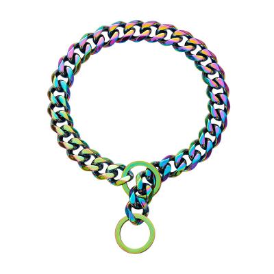 China Highly Reliable Wholesale Seven-Color Stainless Steel Pet Metal Link Chain Electroplating Chain Cuban Rope for sale