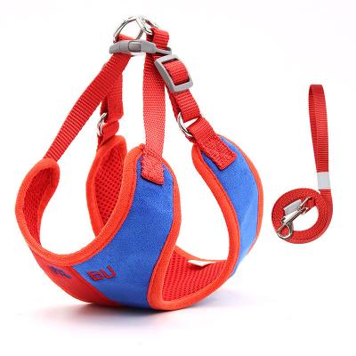 China Fashionable Design Blue Corduroy Jockey Harness Pet Small Pet Harness Collar Wholesale Lightweight Comfortable Deerskin Breathable Leash for sale