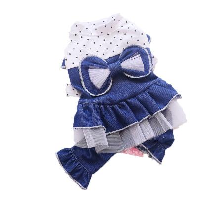 China Hot Selling Amazon Viable New Design Cat Skirt Tulle Denim Dress Bow Summer Cute Dog Clothes Dress for sale