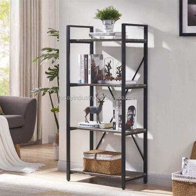 China Black 5-Shelf Foldable Hot Selling Living Room Book Display Home Wooden Modern Book Shelves Bookcase With Metal Frame for sale