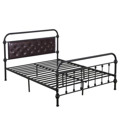 China Durable Storage Faux Leather Headboard Metal Platform Sink General Home Bedroom Furniture Iron Base Bed For Adult And Kids for sale