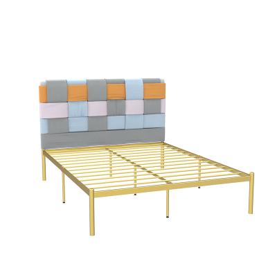 China Storage KD structure iron bed base bedroom furniture flannel fabric upholstered metal twin bed for kids and guest for sale