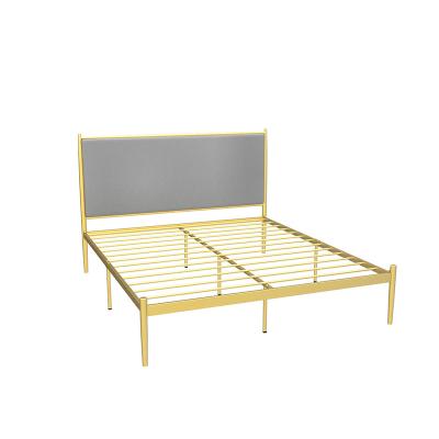 China Storage Home And Hotel General Use Flannel Headboard Iron Bed Frame Sturdy Contemporary Styling King Upholstered Platform Bed for sale