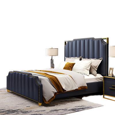 China European Modern Luxury King Queen Size Metal Storage Princess Bedroom Furniture Double Platform Bed Leather Frame for sale