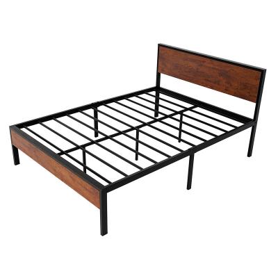 China Adult Sturdy Metal Frame Storage General Household Bed Headboard Solid Wood Slat Wooden Bed for sale