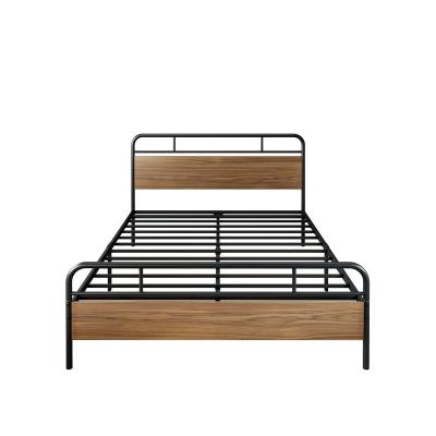 China Hot Selling Retro Industrial Style Wood Storage Board With Back Plate Metal Frame Bed for sale