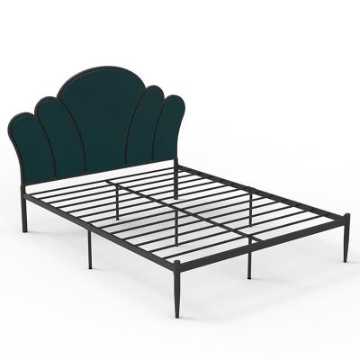 China Storage China Furniture Factory Manufacture Style Wrought Iron Bed Base Nordic Fabric Upholstered Adult Modern Iron Bed for sale