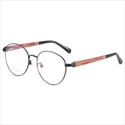 China Reading high quality men's metal eyewear round with temple eyewear gold metal wood frame for sale