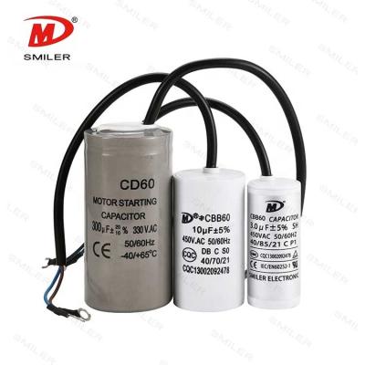 China CD60 Motor Run Capacitor With Cable 250VAC 40uf 50/60Hz For Engine Start Motor Driven Air Compressor for sale