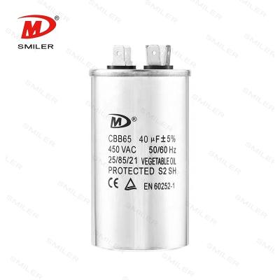 China Air Conditioner Smiler cbb65 cbb65 capacitor 40uf 40 microfarad capacitor 2 pin capacitor cbb65 for sale