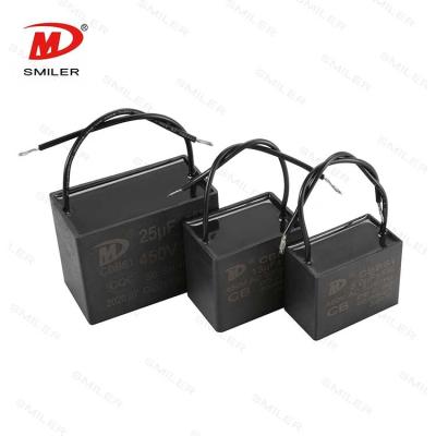 China AC motor SMILER factory high quality sales fan capacitor 450v 10uf cbb61 black capacitor for sale