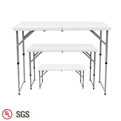 China Cheap White Portable Outdoor Garden 4FT Single Folding Plastic Adjust Height Fold In Metal Half Folding Kitchen Table for sale