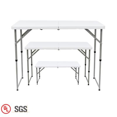 China Garden Single Folding Outdoor Metal 4FT Adjust Height Fold In Half Folding Picnic Table HDPE Plastic for sale