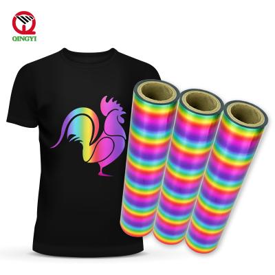 China Wholesale custom htv vivid custom logo label iridescent rainbow color holographic heat transfer vinyl for clothing for sale