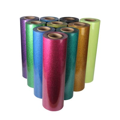 China Easy to cut and weed Qingyi wholesale iron on glitter htv flex glitter heat transfer vinyl sheet rolls for T-shirt apparel for sale