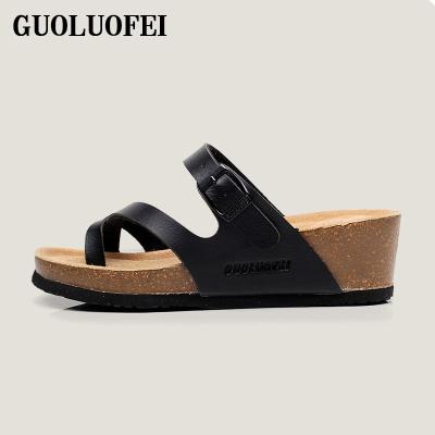 China Custom Anti-Smell Cork Sole Sandals Open Toe Soft Slip On Slides Women Slipper Wholesale for sale