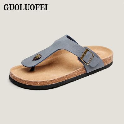 China Anti-Smell Leisure Flower Print Casual Women PU Leather Beach Cork Slippers Flip Flops for sale