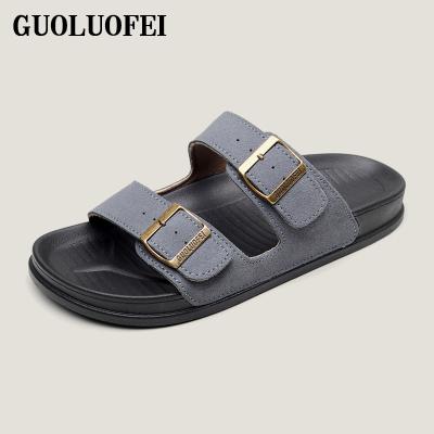 China Custom Made Logo Designer Men's S PU Slide Sandals Slippers Fashion Trend Men's Summer Wholesale Flat Outdoor Shoes for sale