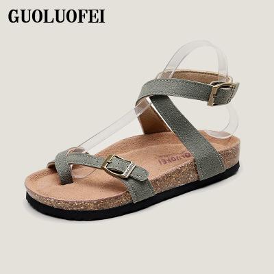 China Women's Suede Cork Flat Clip Toe Sandals, Ankle Strap GUOLUOFEI GUOLUOFEI ARCH SUPPORT Women's Buckle Cork Casual Sandals for sale