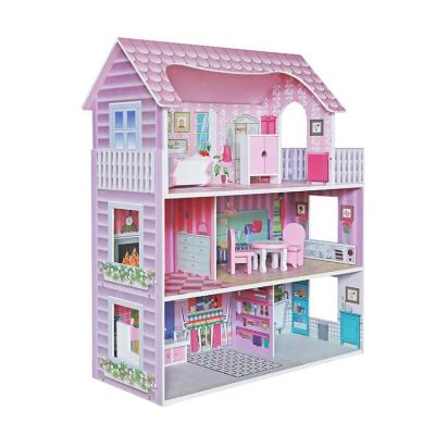 China Plywood/Pine/MDF/Solid Wood Pink Classic Play Wooden Dollhouse For Baby T70145 for sale