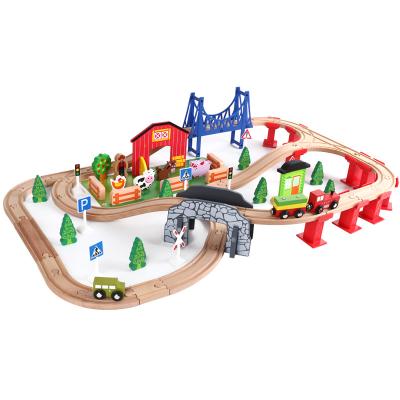 China Wooden Slot Toy Best Children 82 Pcs Diy Farm Animal Railway Track Set Toys Slot Wooden Magnetic Train Set For Baby Children First Education for sale