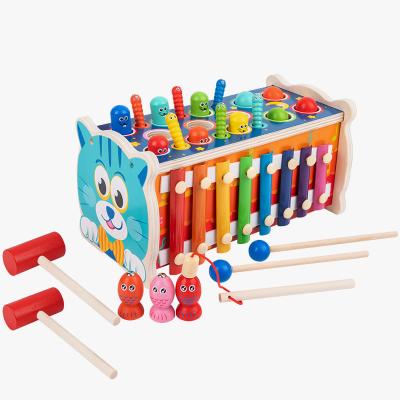 China Multifunctional Wooden Frontier Baby Blow Xylophone with Magnetic Hammer Fishing Game for sale