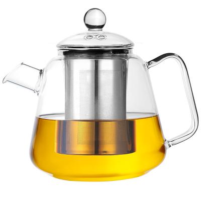 China Viable Teapot Handblown Glass Heat Resistant Glass Teapot with Infuser 304 One Flower Tea Universal Teapot Pot for sale