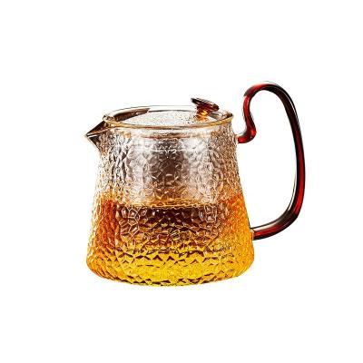 China Viable High Temperature Resistant Thickened Filter 480ml 500ml 550ml 700ml 750ml 800ml Hammer Pattern Glass Kettle Teapot Set for sale